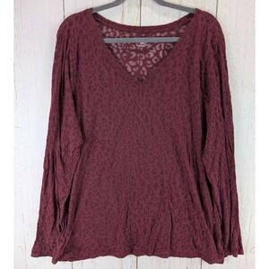 Lane‎ Bryant Size 22/24 Red Cheetah Print V Neck Long Sleeve Womens Top